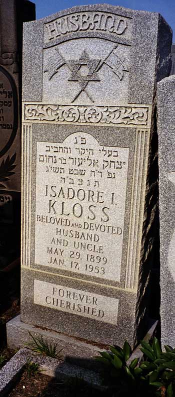 Isadore Kloss's headstone