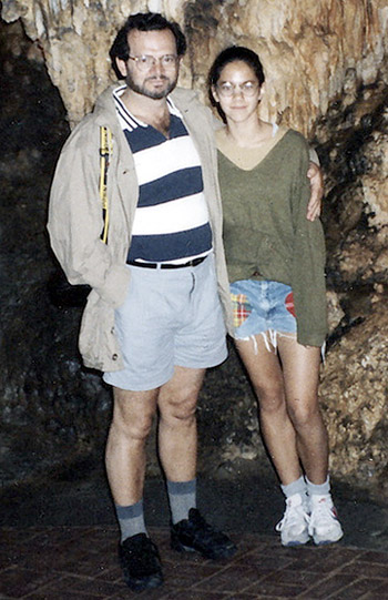 Sarah Katz with father Peter in cavern (1992)